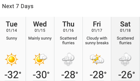 Sherwood Park weather forecast - January 2020